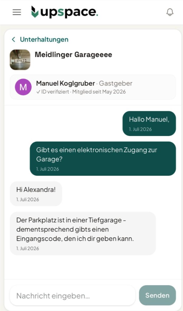 Chat mit Mieter:in nach bestätigter Anfrage.