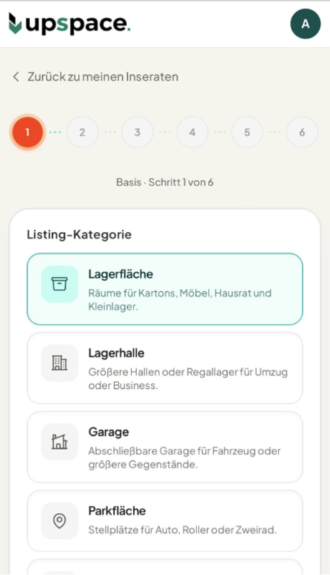 Hosting-Übersicht: Inserat erstellen.
