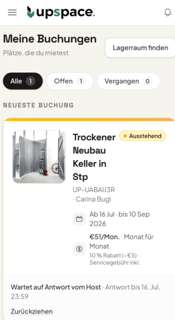 Meine Buchungen: bestätigte oder ausstehende Miete.