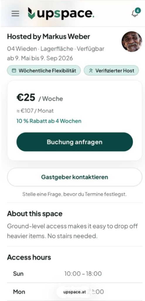 Listing-Detail: Buchungsanfrage senden.